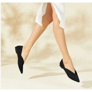 VIVAIA Pointed-Toe V-Cut Flats in Deep Black Size 41 or 9.5-10